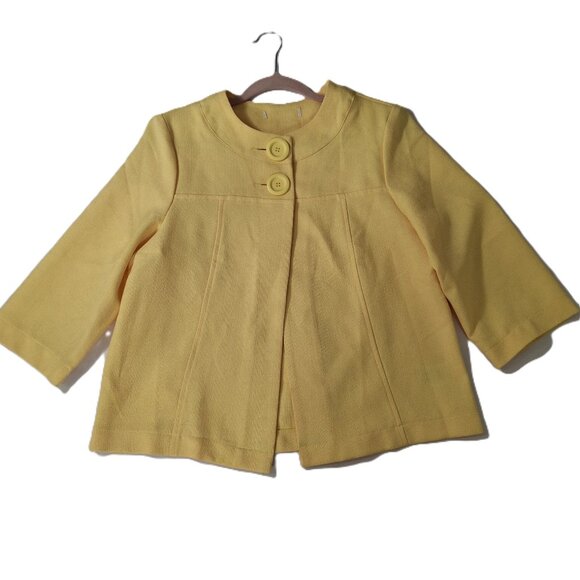 Cute Bright Yellow Light Boxy ¾ Sleeve Relaxed Blazer Jacket Sz 12 Unlined - Picture 1 of 12